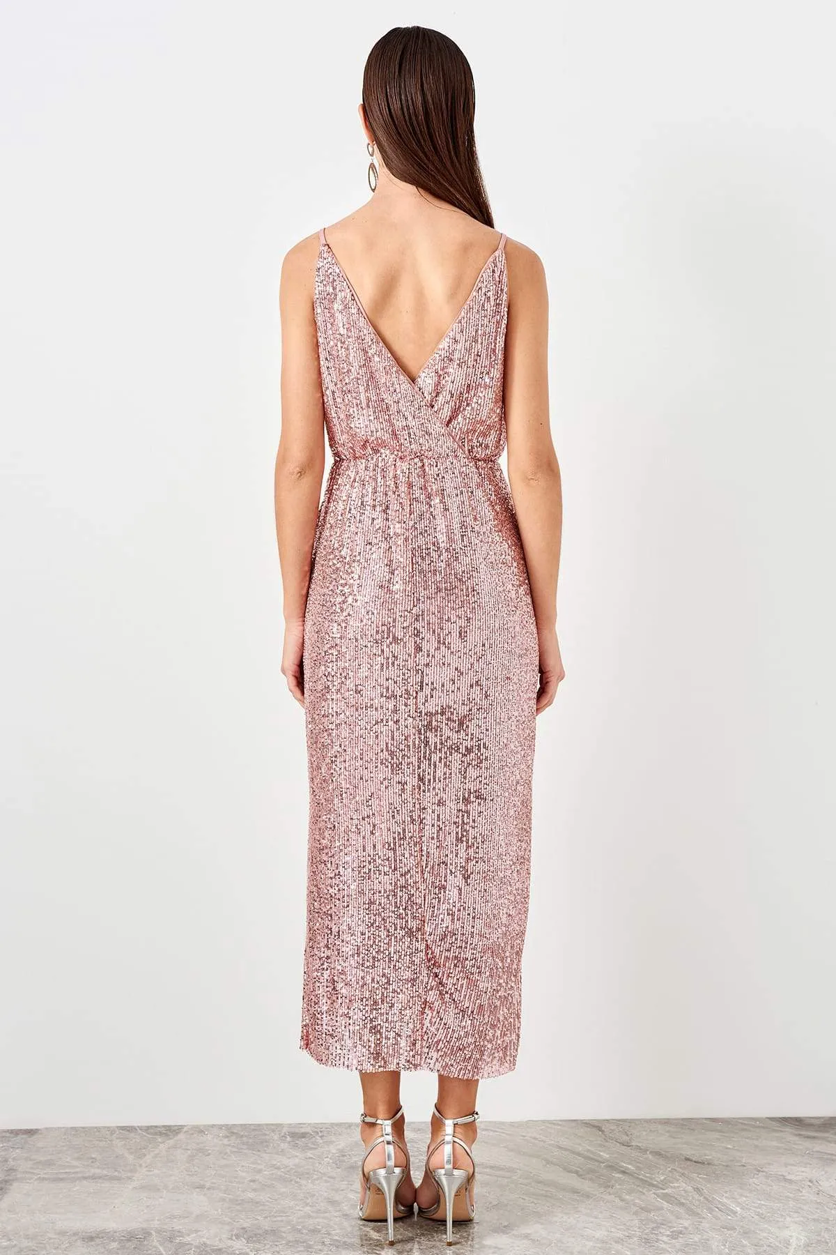 11660 Dry Rose Sequined Wrap Skirt Dress