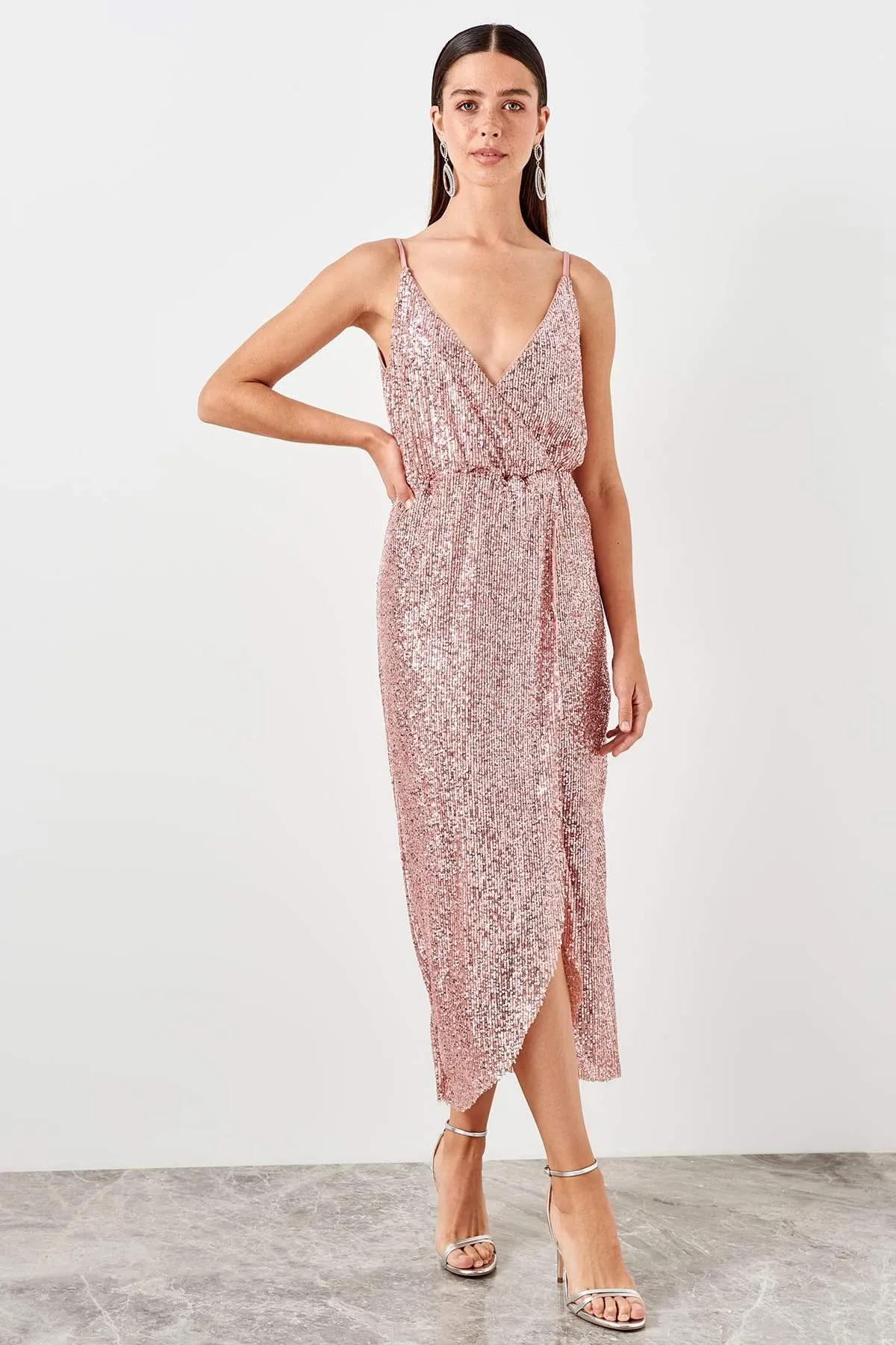 11660 Dry Rose Sequined Wrap Skirt Dress