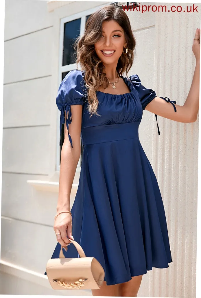 A-line Neck Erika Elegant Dresses Mini Sleeves Club Dresses Square Short Satin