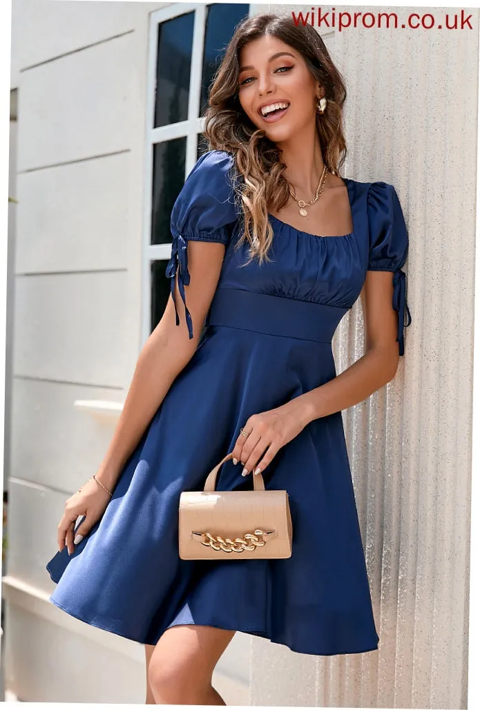 A-line Neck Erika Elegant Dresses Mini Sleeves Club Dresses Square Short Satin