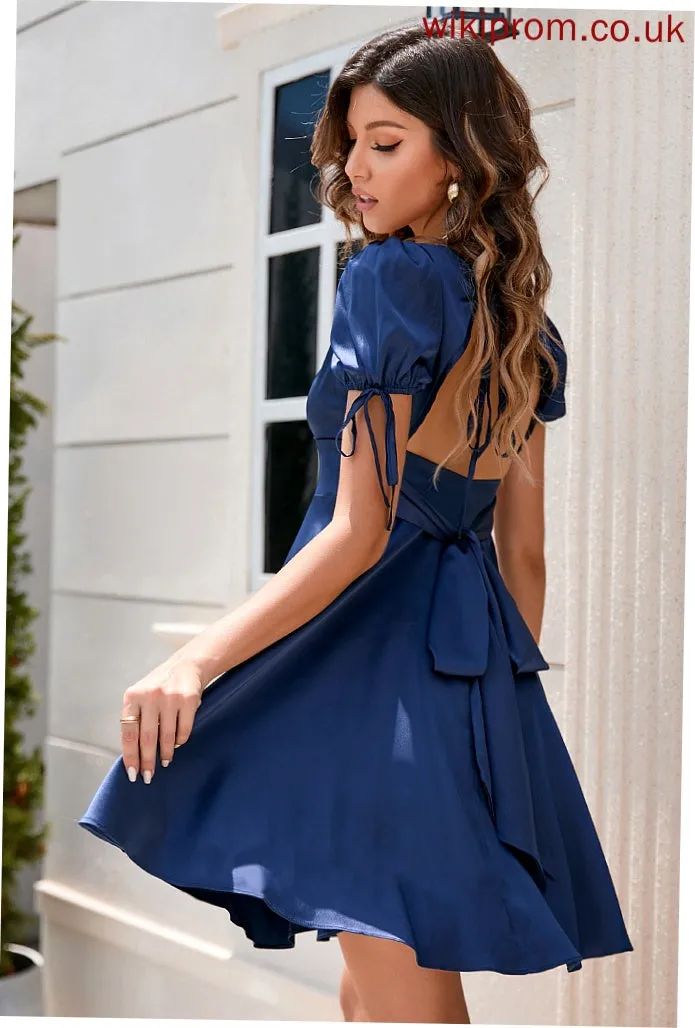 A-line Neck Erika Elegant Dresses Mini Sleeves Club Dresses Square Short Satin