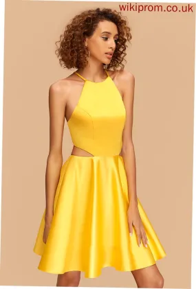 A-Line Scoop Neck Dress Short/Mini Homecoming Tori Homecoming Dresses Satin