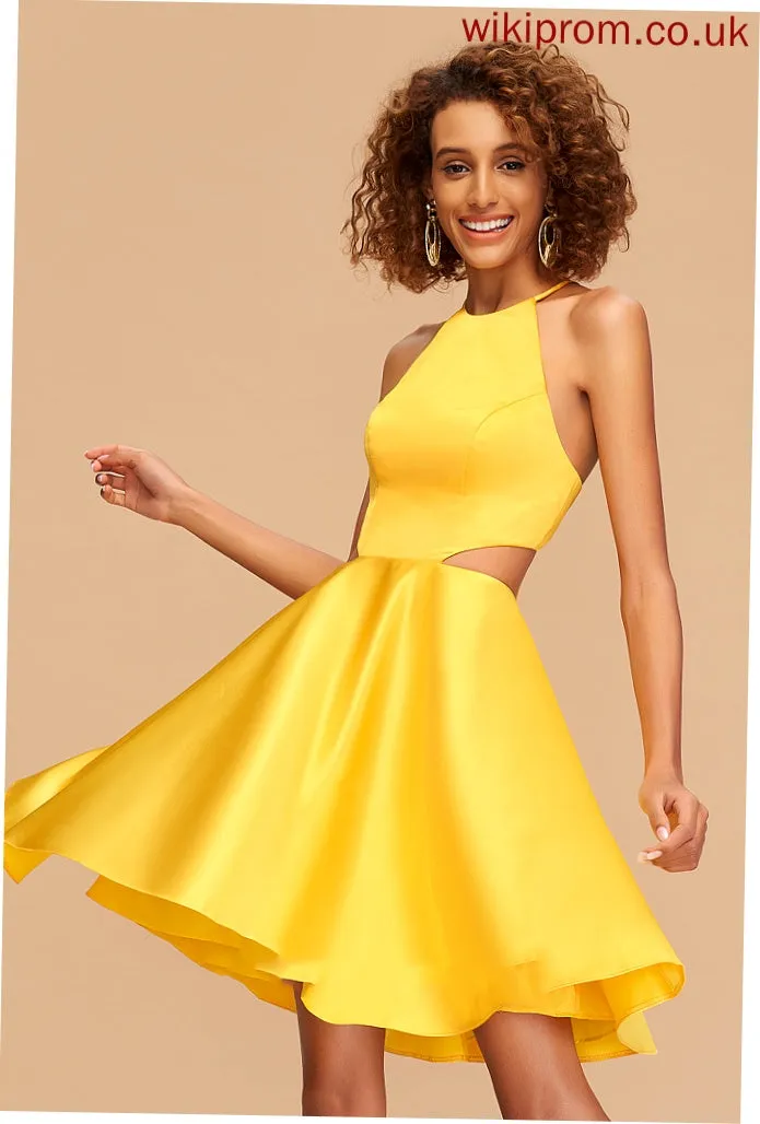 A-Line Scoop Neck Dress Short/Mini Homecoming Tori Homecoming Dresses Satin