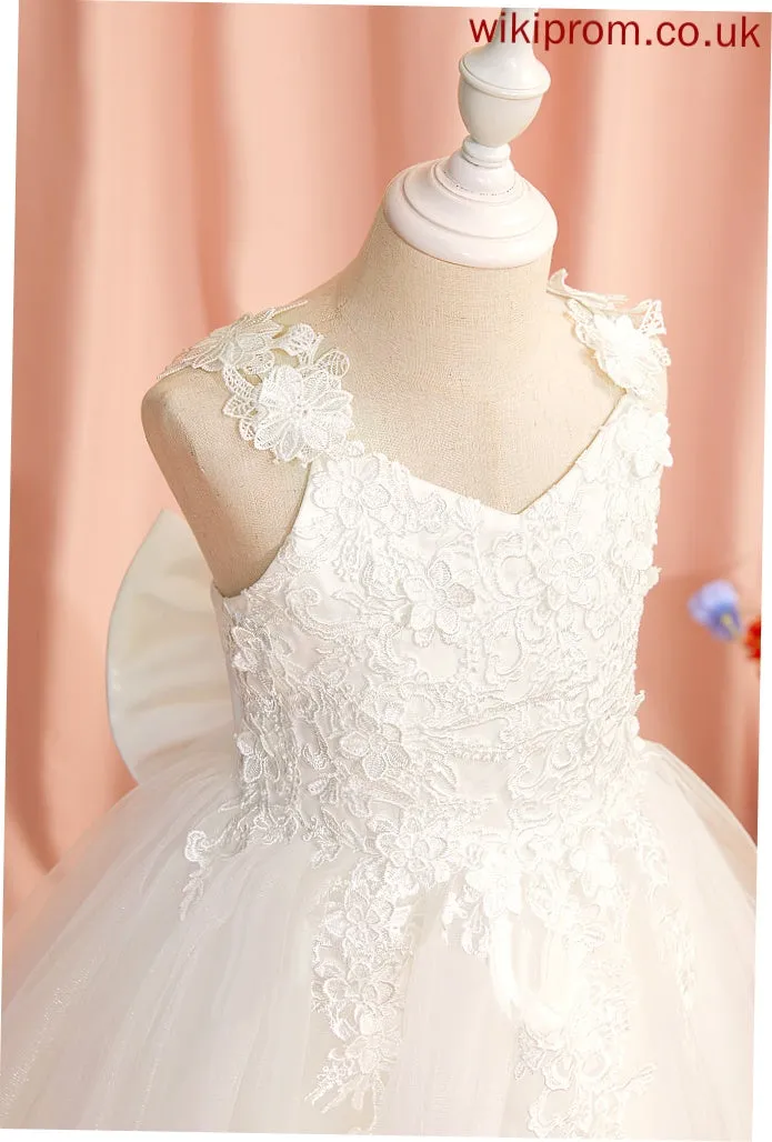 A-Line Sleeveless Marcia Lace/Flower(s)/Bow(s) Girl Flower - Knee-length Tulle Flower Girl Dresses With Straps Dress