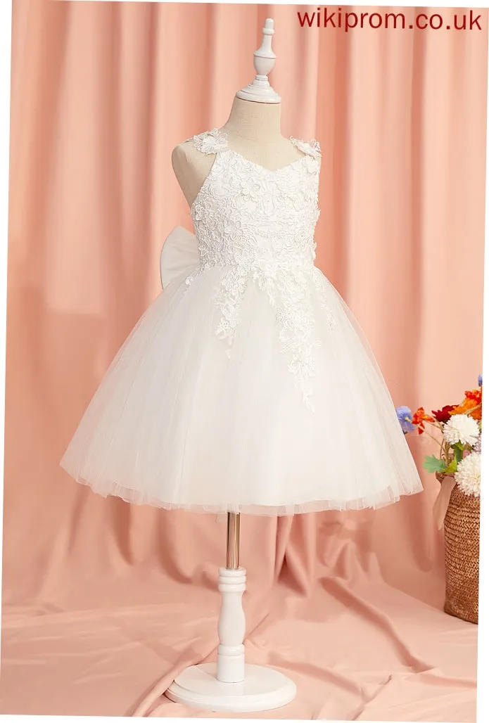 A-Line Sleeveless Marcia Lace/Flower(s)/Bow(s) Girl Flower - Knee-length Tulle Flower Girl Dresses With Straps Dress