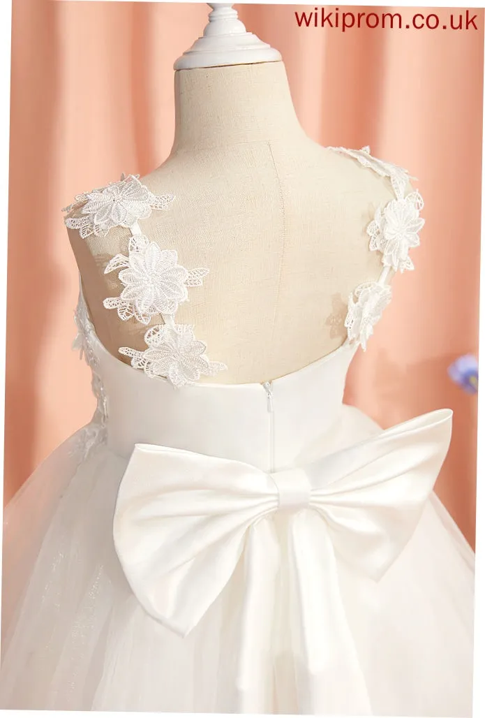 A-Line Sleeveless Marcia Lace/Flower(s)/Bow(s) Girl Flower - Knee-length Tulle Flower Girl Dresses With Straps Dress