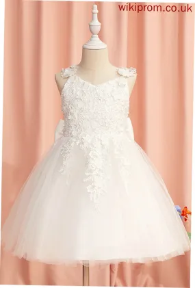 A-Line Sleeveless Marcia Lace/Flower(s)/Bow(s) Girl Flower - Knee-length Tulle Flower Girl Dresses With Straps Dress