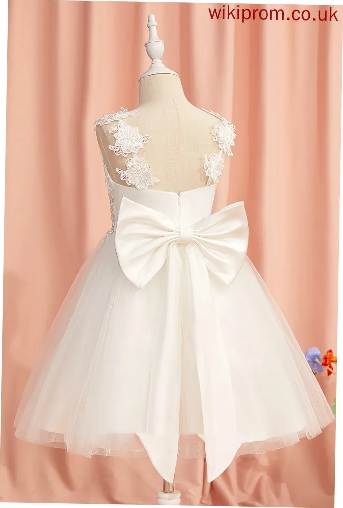 A-Line Sleeveless Marcia Lace/Flower(s)/Bow(s) Girl Flower - Knee-length Tulle Flower Girl Dresses With Straps Dress