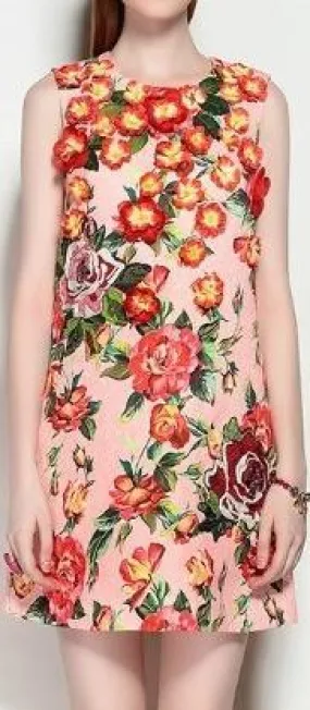 Appliques Floral Printed Mini Shift Dress