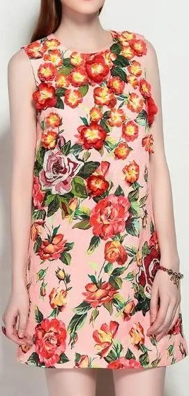 Appliques Floral Printed Mini Shift Dress