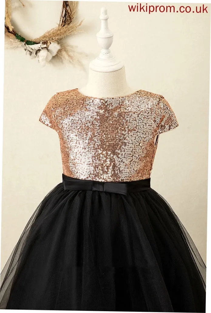 Asymmetrical Dress Flower Girl Dresses Bailey - A-Line Tulle/Sequined Girl With Neck Flower Bow(s) Sleeveless Scoop