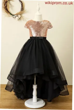 Asymmetrical Dress Flower Girl Dresses Bailey - A-Line Tulle/Sequined Girl With Neck Flower Bow(s) Sleeveless Scoop