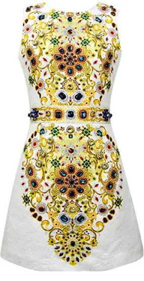 Baroque Embellished Jacquard Mini Shift Dress