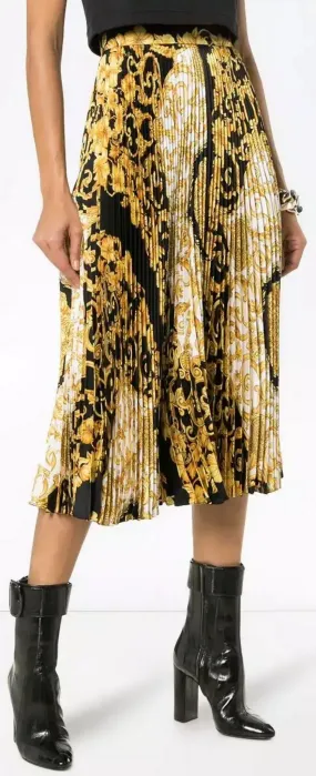 Baroque-Print Pleat Skirt