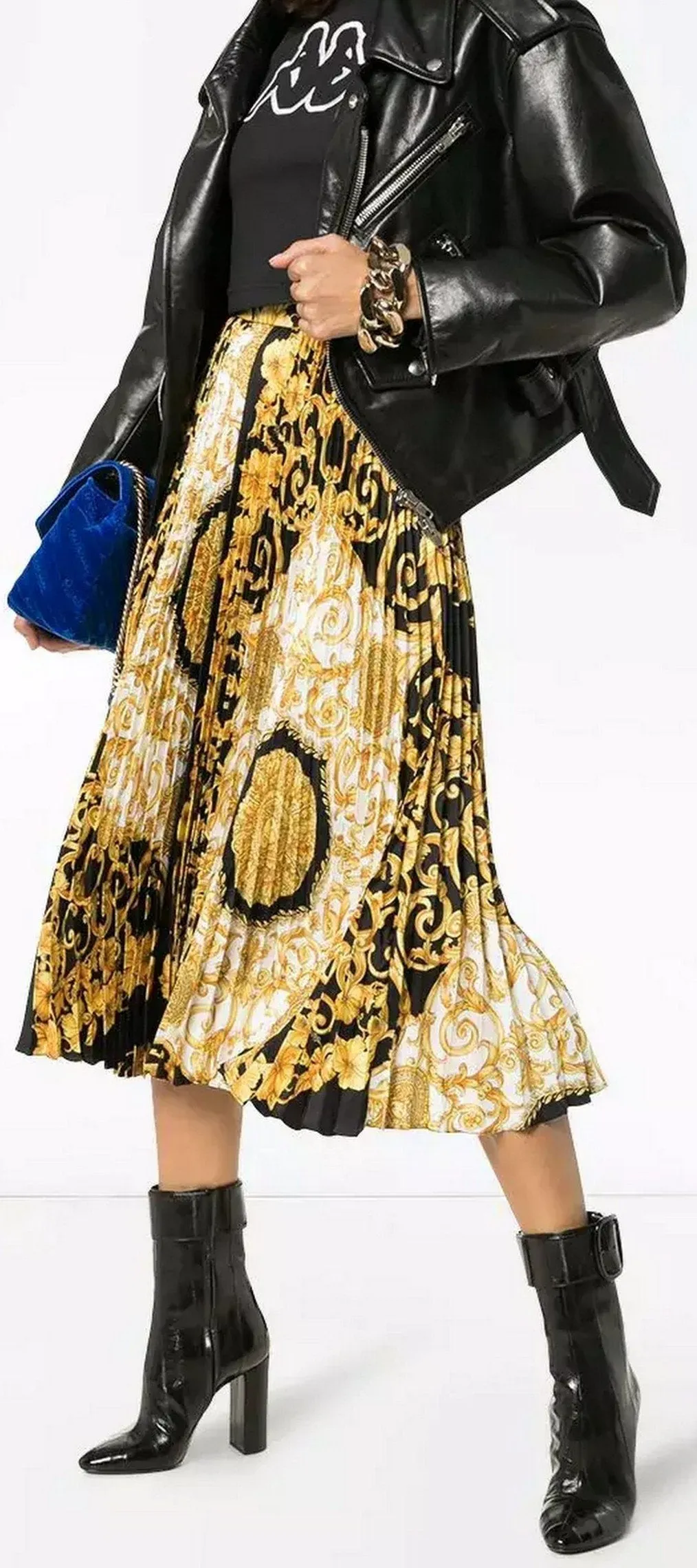 Baroque-Print Pleat Skirt