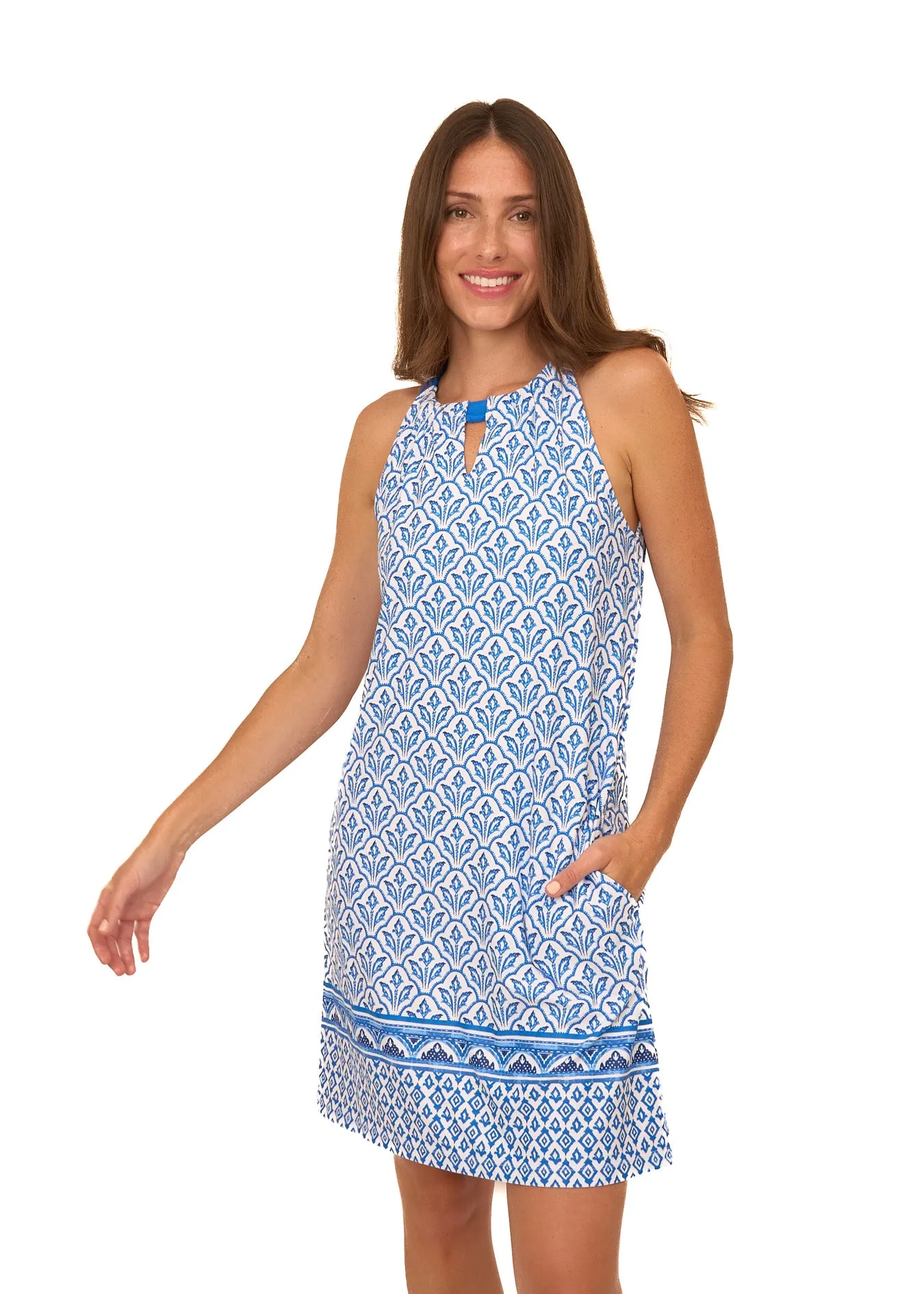 Blue Emblem Sleeveless Shift Dress