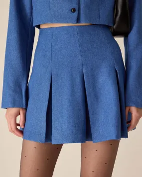 Blue High-waisted Pleated Mini Skirt