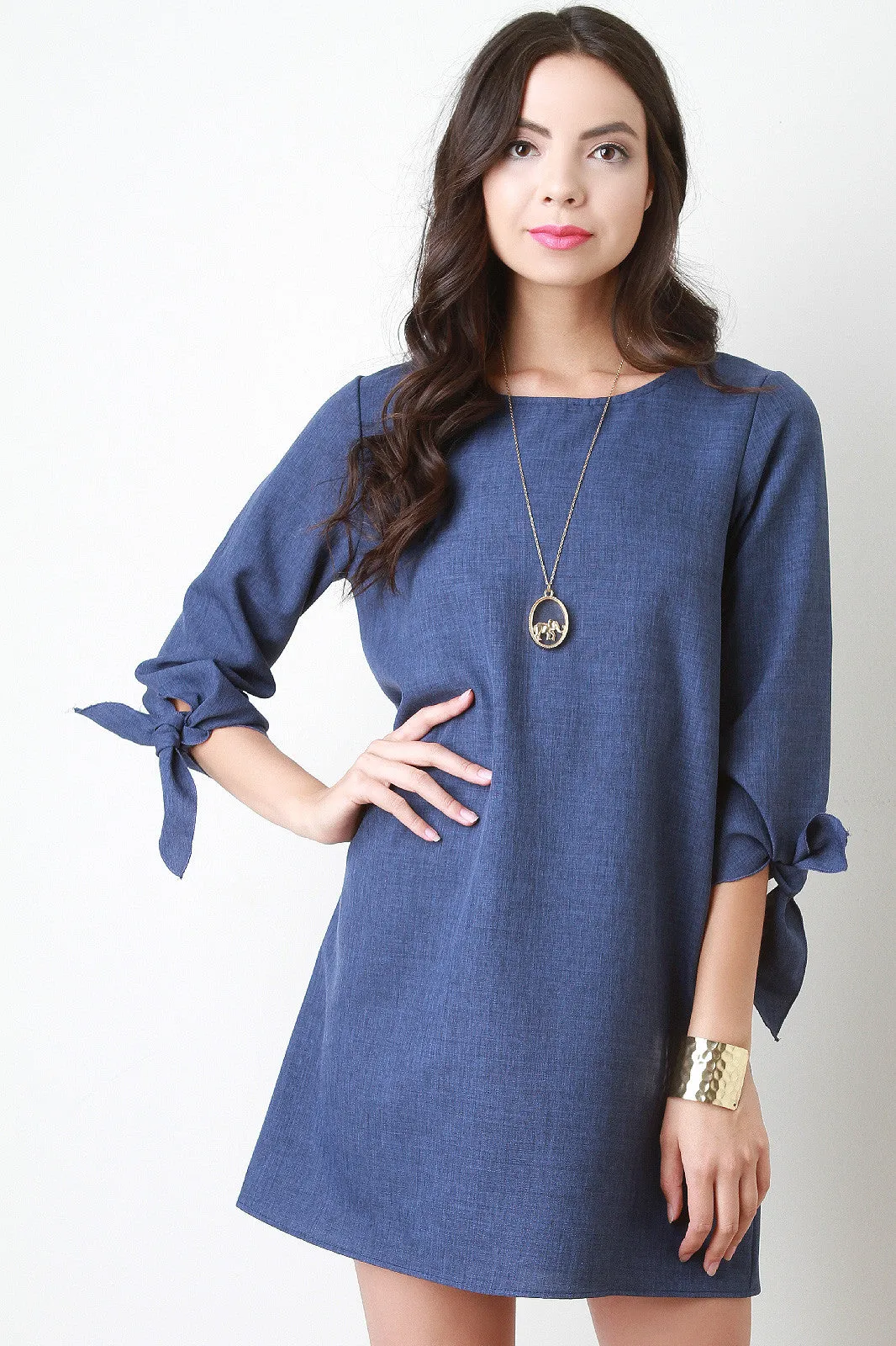 Bow Quarter Sleeve Shift Dress