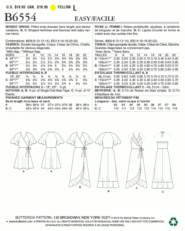 Butterick Wrap Dresses B6554