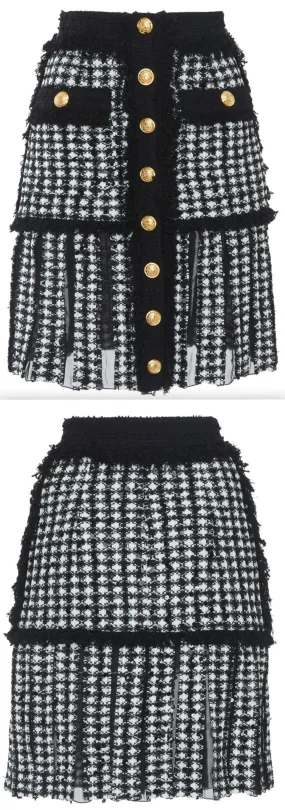 Button-Up Tweed Mini Skirt