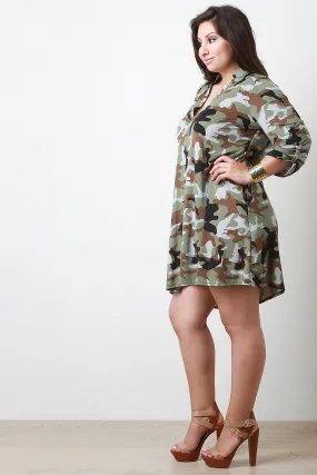 Camouflage V-Neck Shift Dress