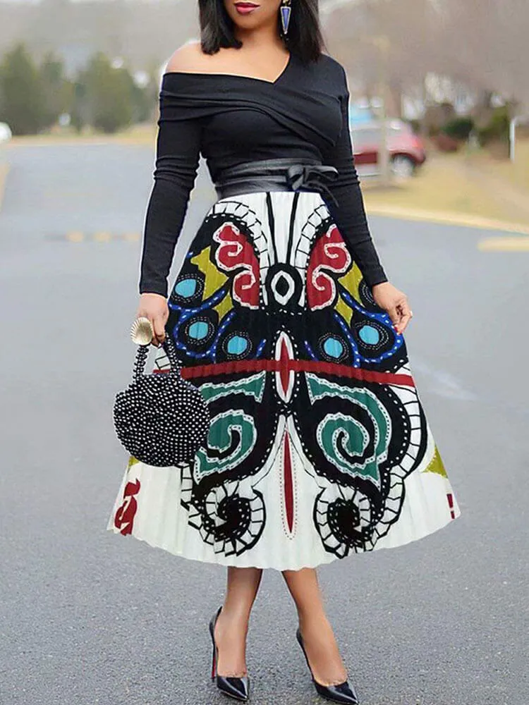 Cartoon Printed High Waist  Midi Dress