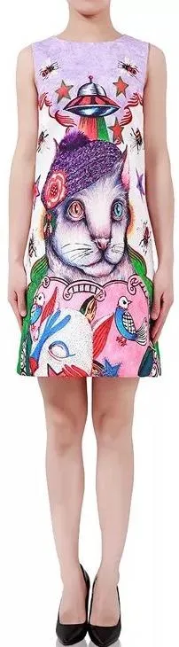 Cat Print Shift Dress