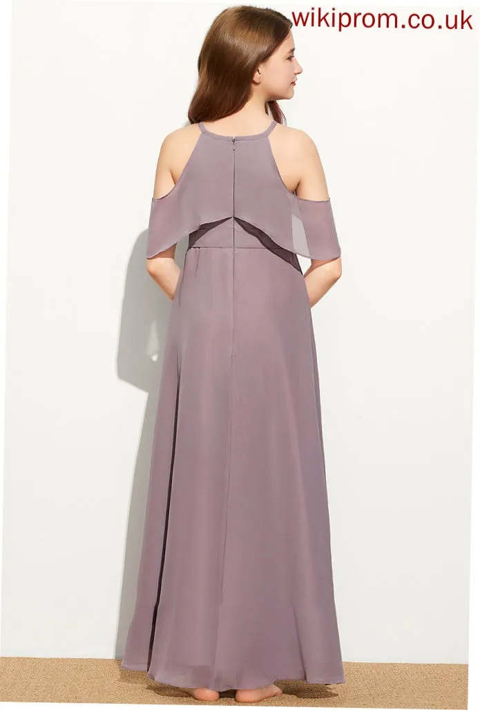 Chiffon A-Line With Floor-Length Junior Bridesmaid Dresses Ruffle Scoop Neck Aaliyah