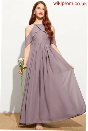 Chiffon A-Line With Floor-Length Junior Bridesmaid Dresses Ruffle Scoop Neck Aaliyah