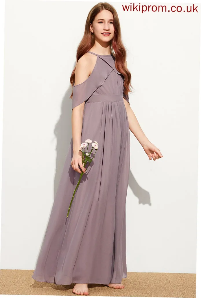 Chiffon A-Line With Floor-Length Junior Bridesmaid Dresses Ruffle Scoop Neck Aaliyah