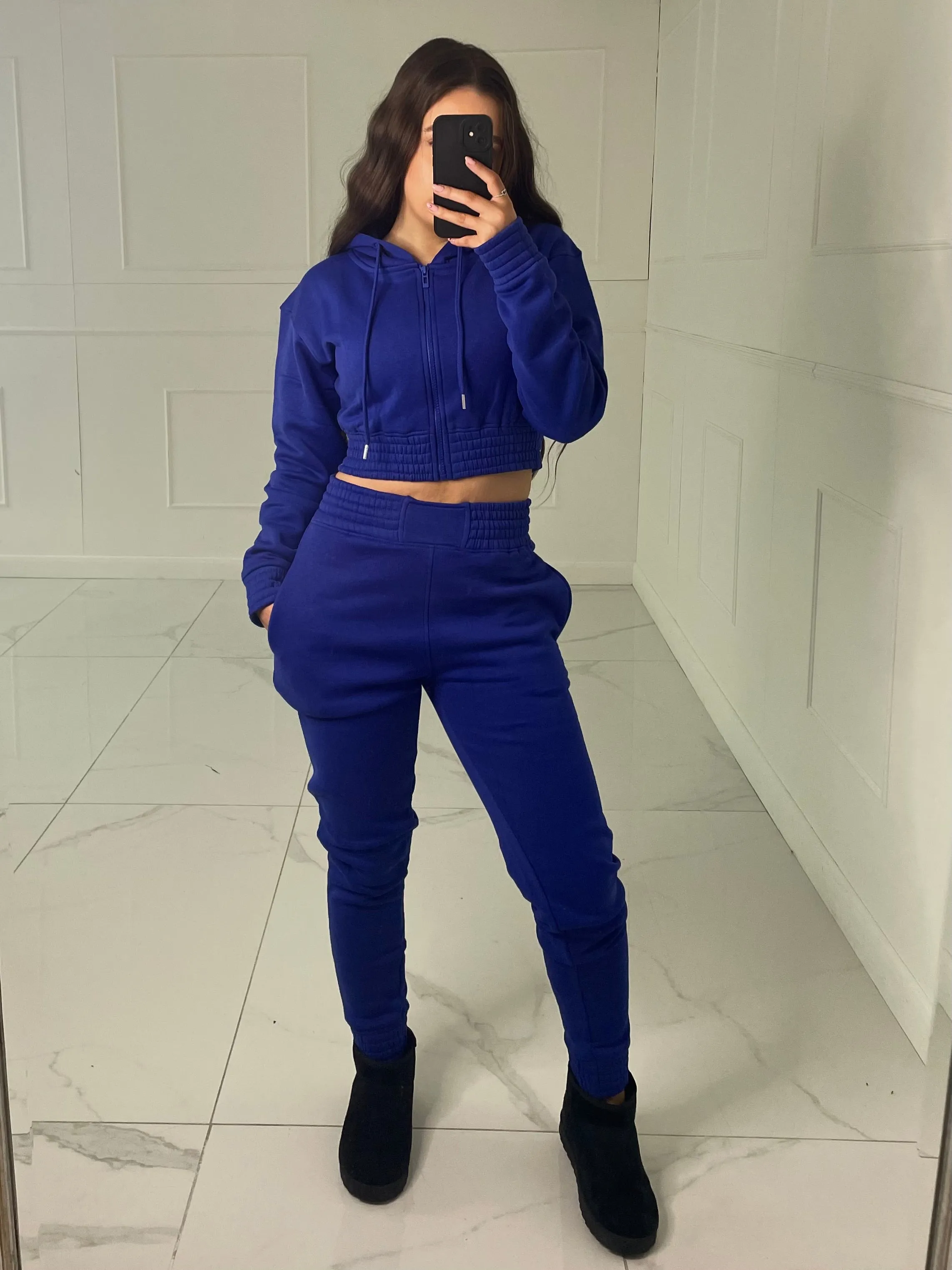 Cropped Hoodie Jogger Tracksuit - Royal Blue