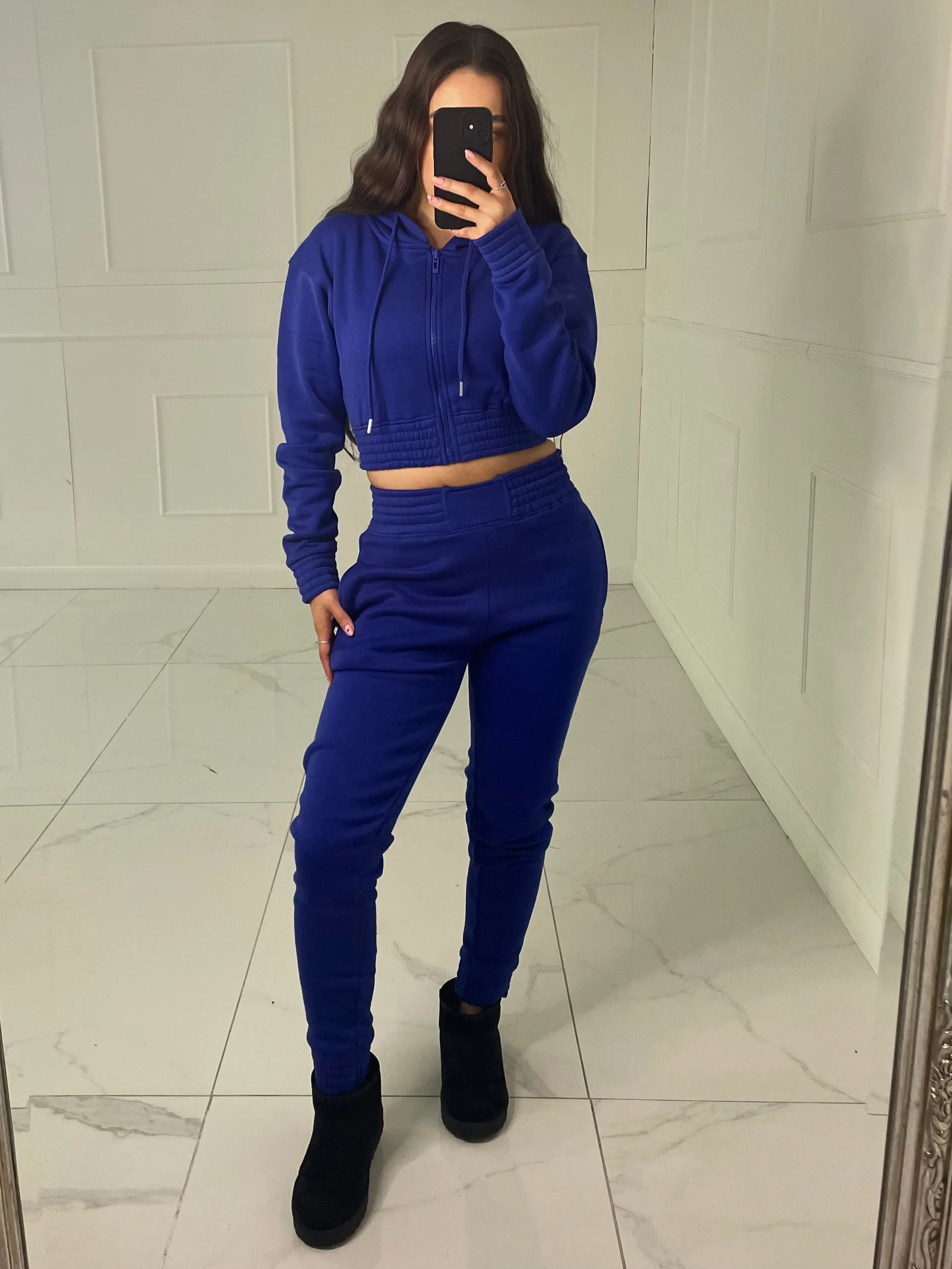 Cropped Hoodie Jogger Tracksuit - Royal Blue