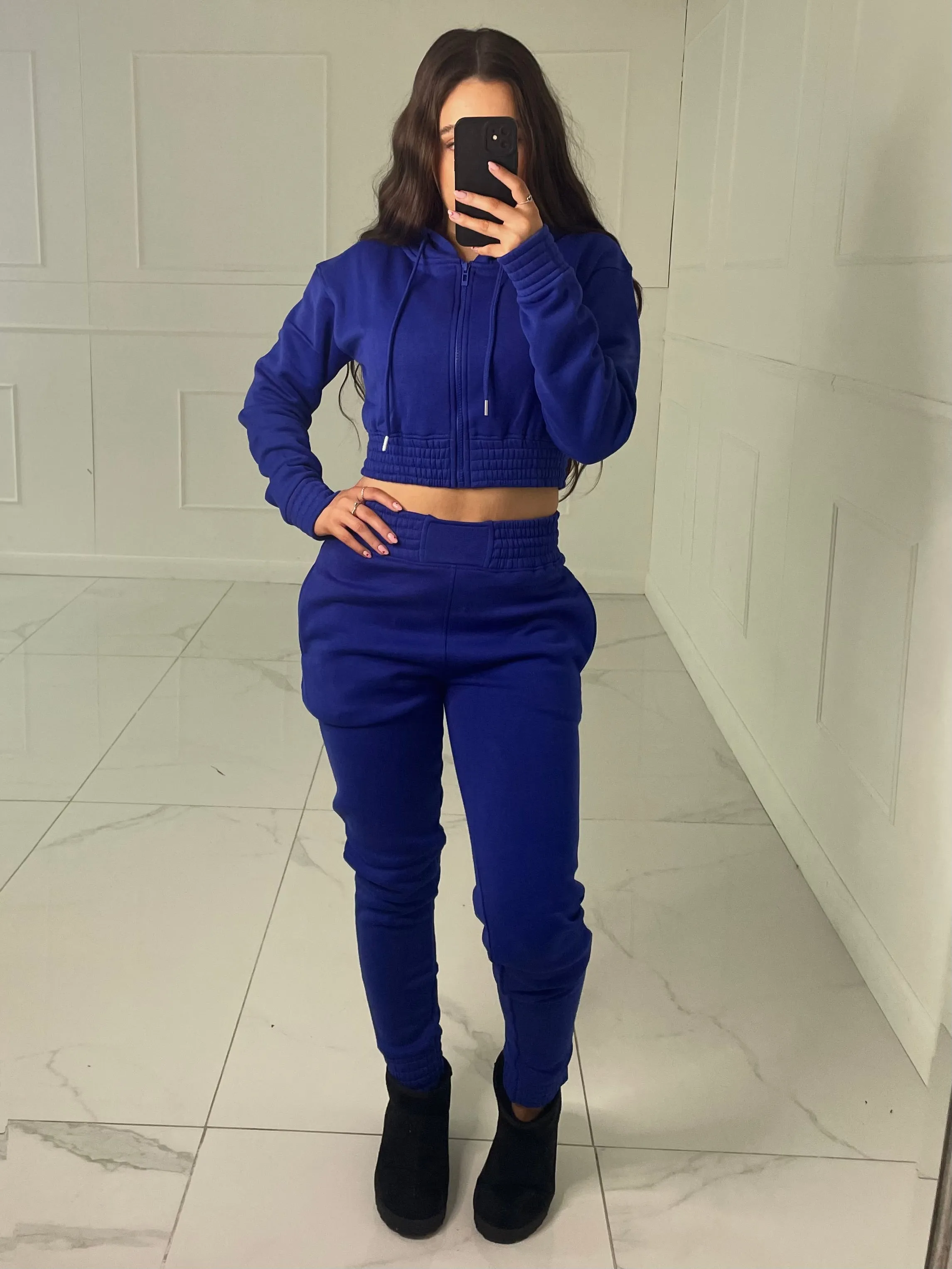 Cropped Hoodie Jogger Tracksuit - Royal Blue