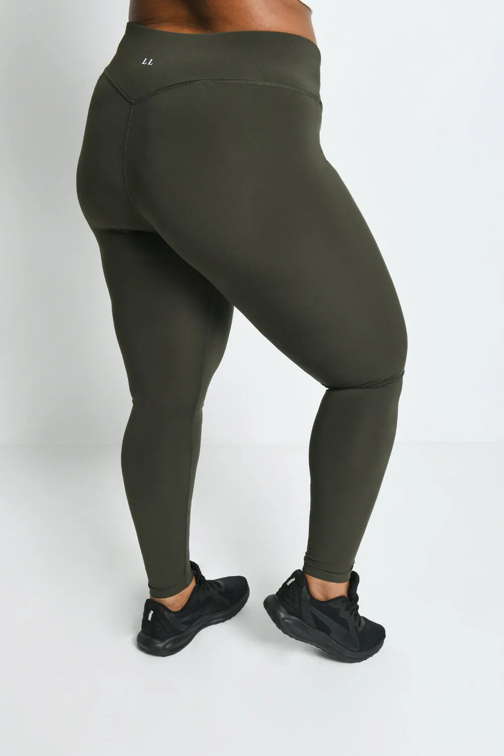 Curve Focus High Waisted Sports Leggings - Olive Green