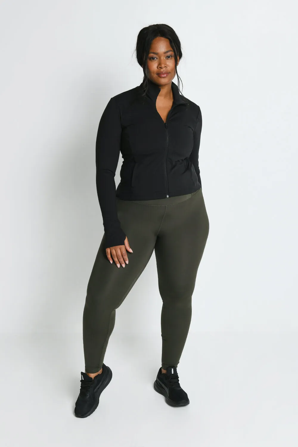 Curve Focus High Waisted Sports Leggings - Olive Green