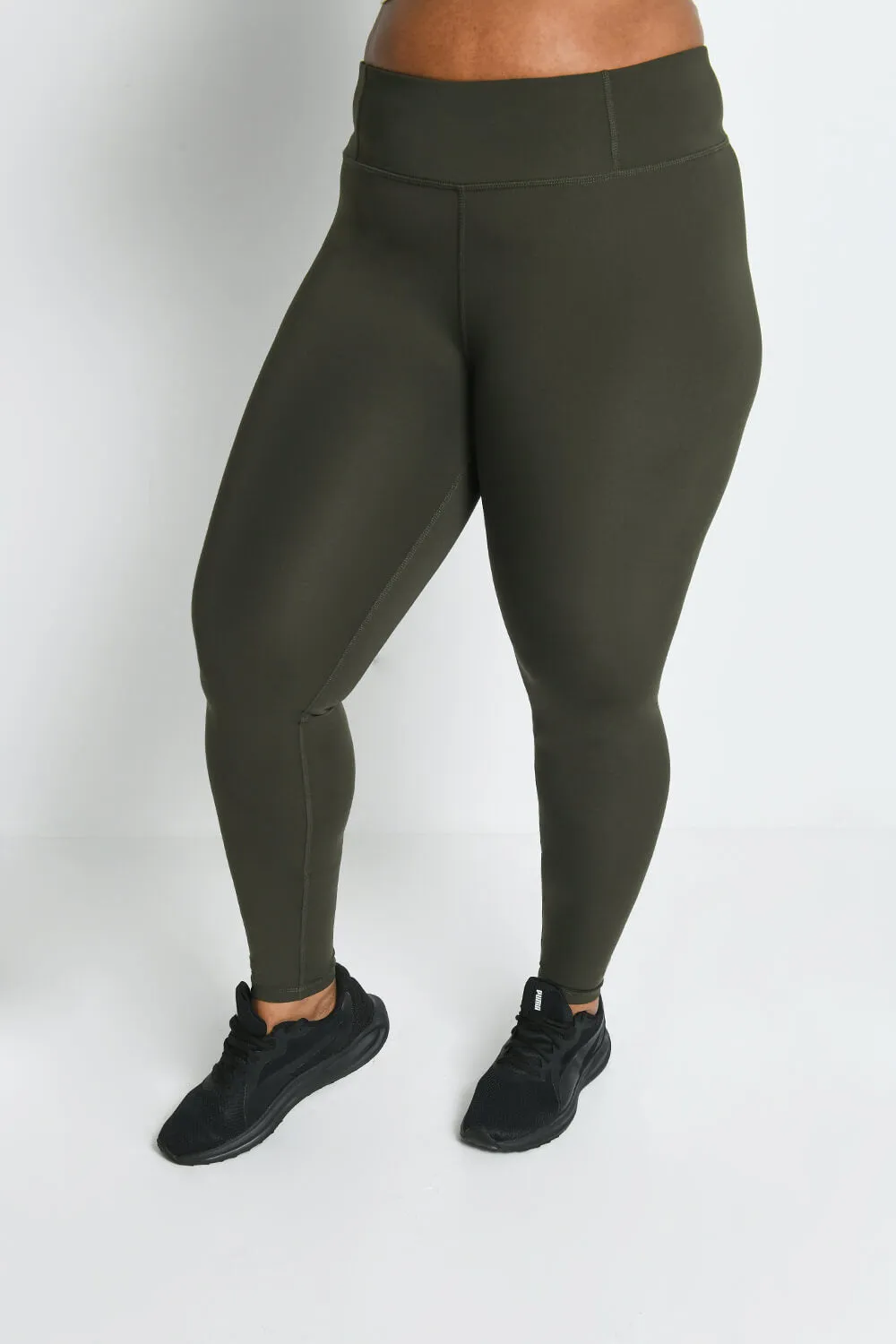 Curve Focus High Waisted Sports Leggings - Olive Green