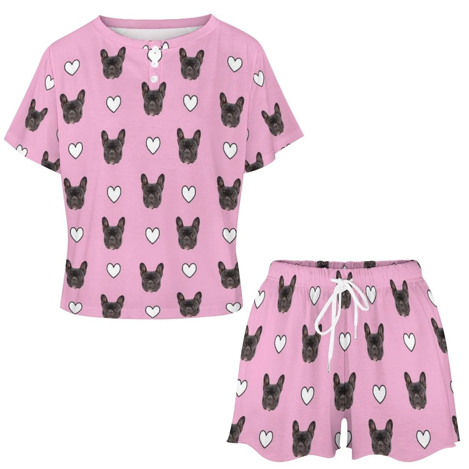 Custom Pet Purple Pajama Set Women's Short Sleeve Top and Shorts Loungewear Athletic Tracksuits