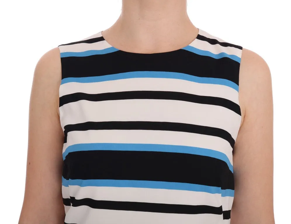 Dolce & Gabbana Blue White Striped Silk Stretch Shift Dress