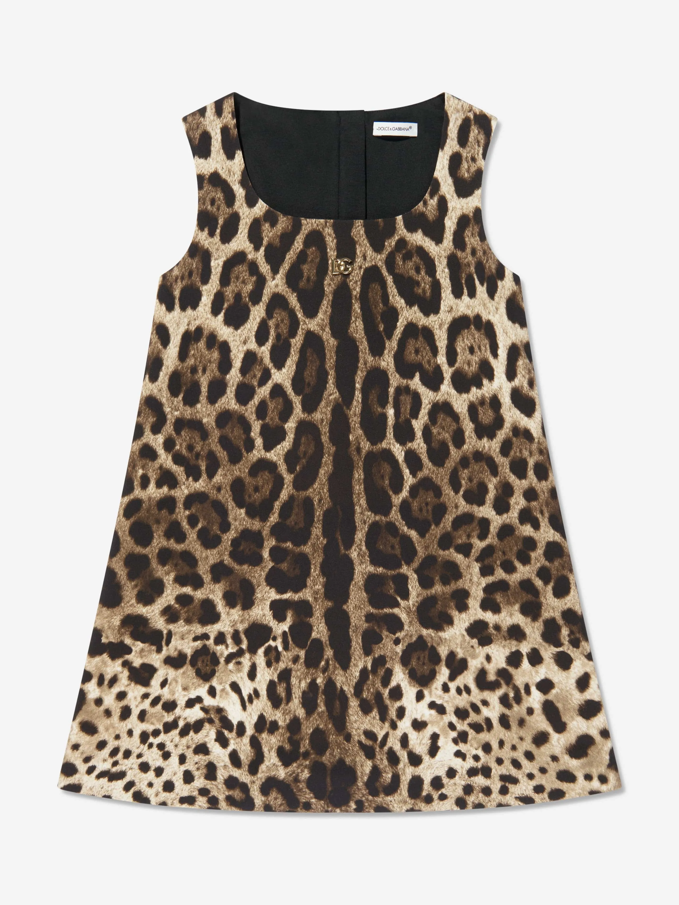 Dolce & Gabbana Girls Sleeveless Leopard Print Shift Dress in Beige