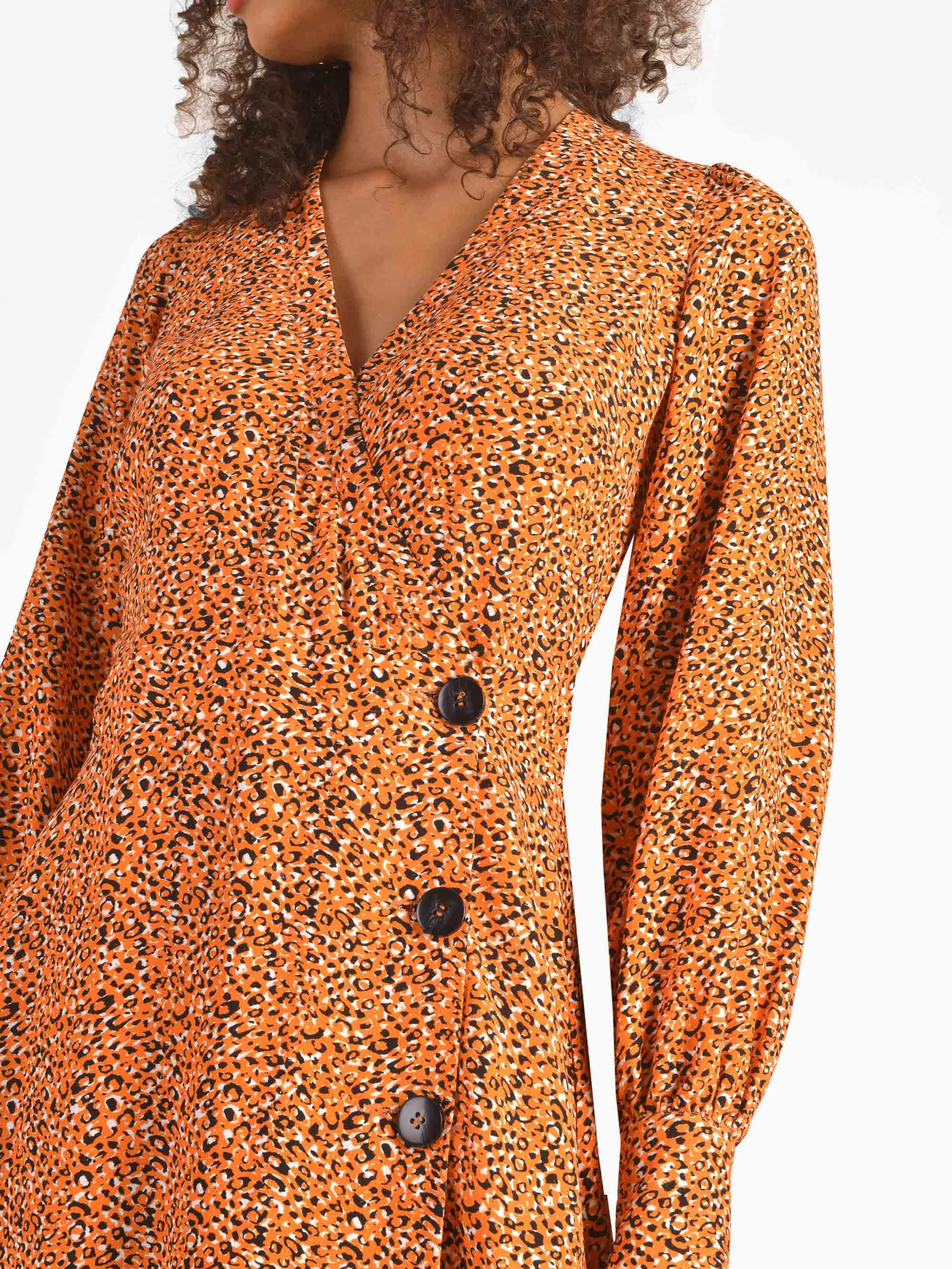 Dotty Print Button Wrap Dress