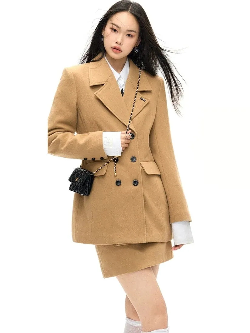 Double Button Wool Coat ＆ Mini Skirt