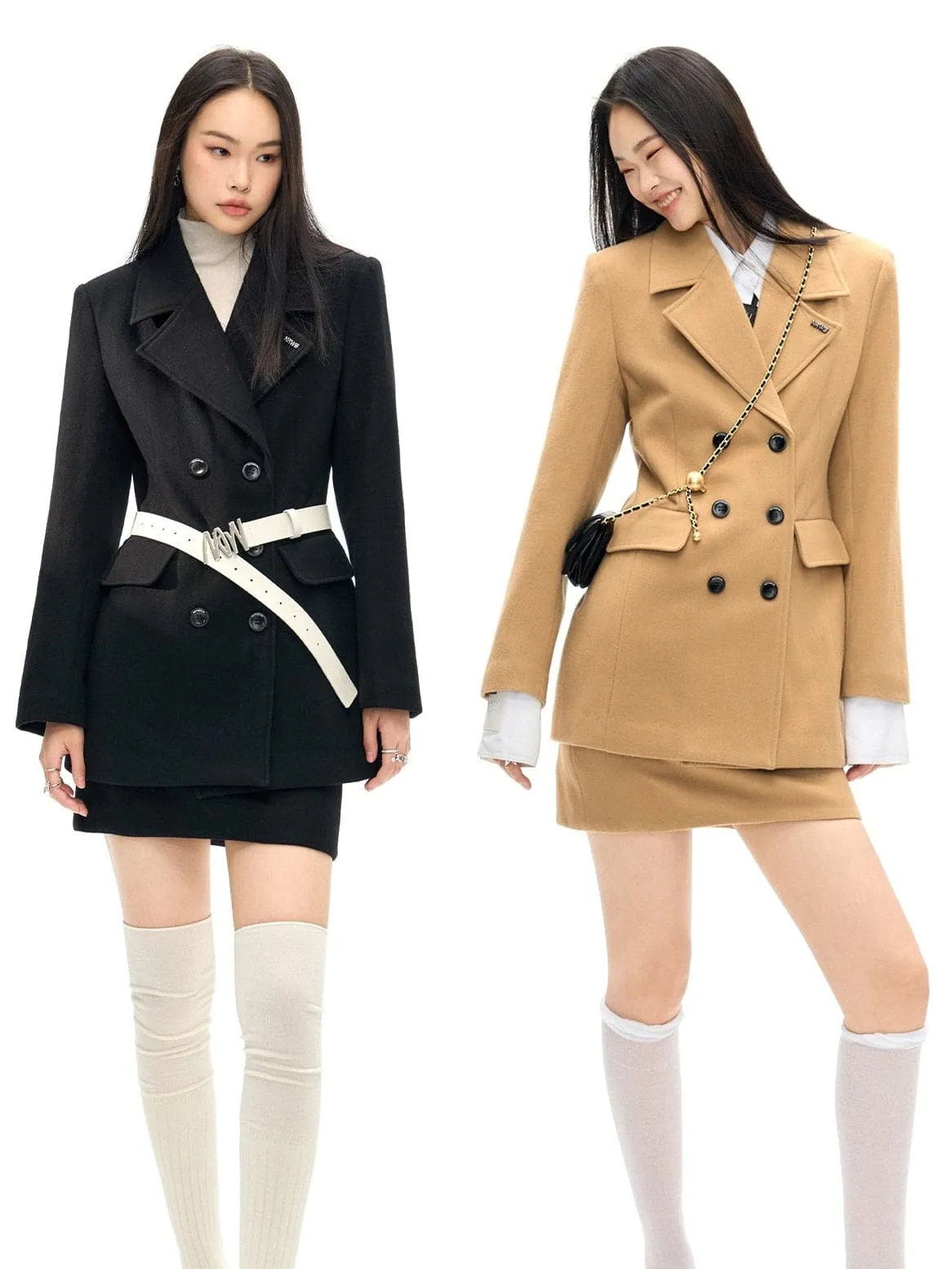 Double Button Wool Coat ＆ Mini Skirt