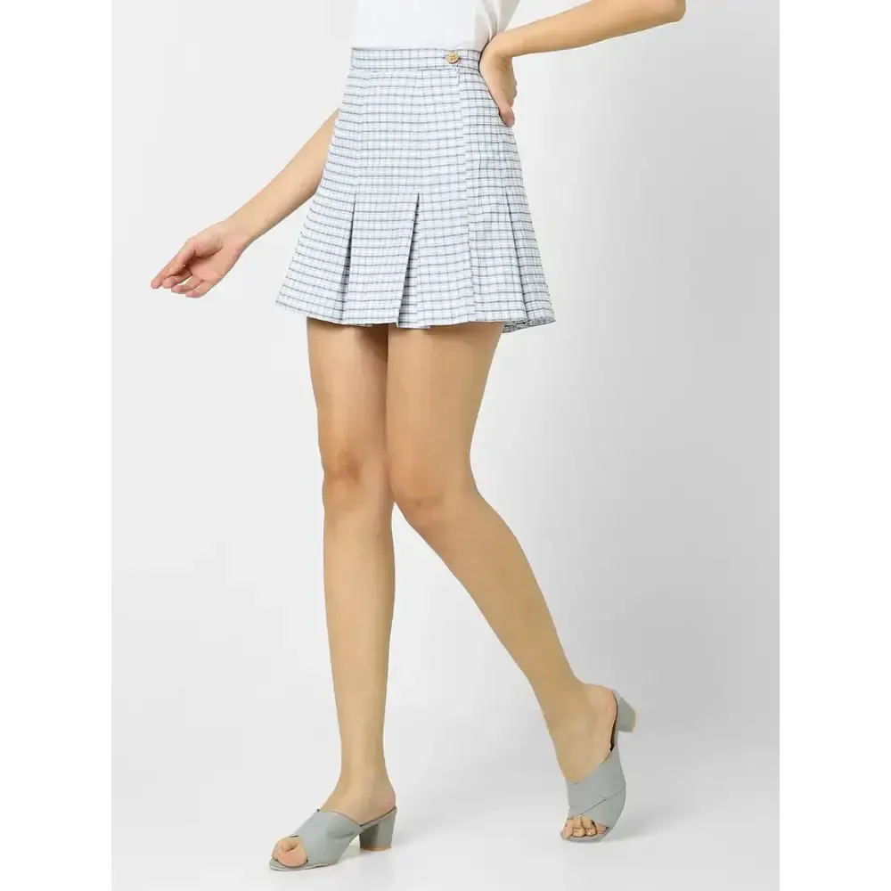 Elegant Blue Cotton Checked Skirts For Women