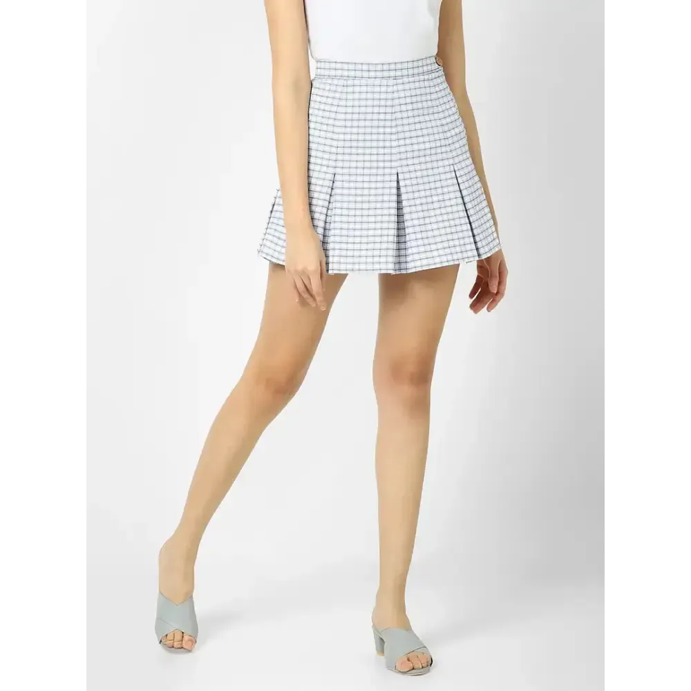 Elegant Blue Cotton Checked Skirts For Women