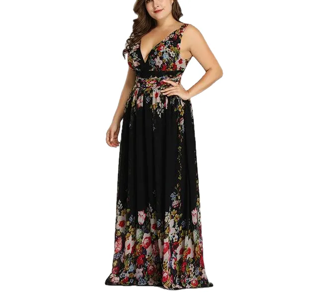 Elegant Printed A-Line V-Neck Chiffon Party Dress