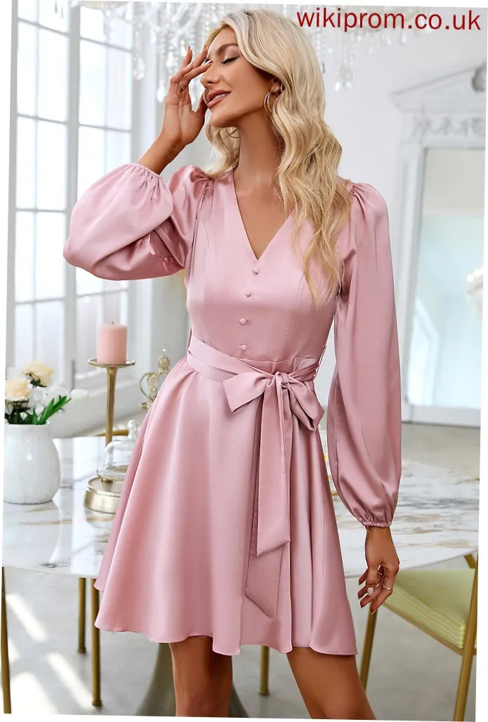 Elegant Sleeves Mini Jaden Long Satin A-line V-Neck Club Dresses Dresses