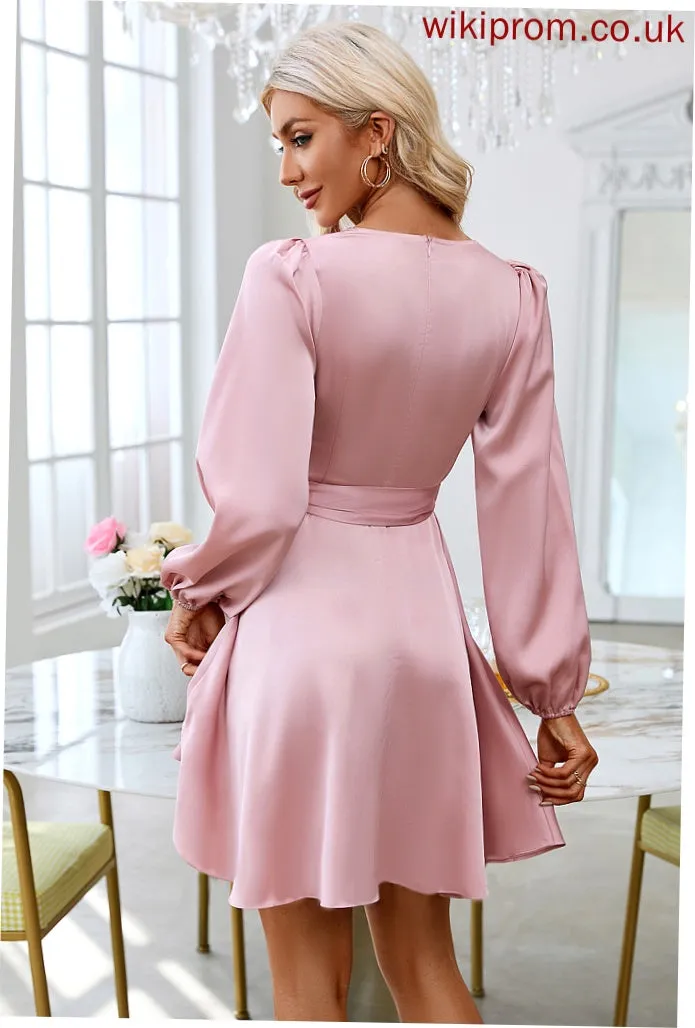 Elegant Sleeves Mini Jaden Long Satin A-line V-Neck Club Dresses Dresses