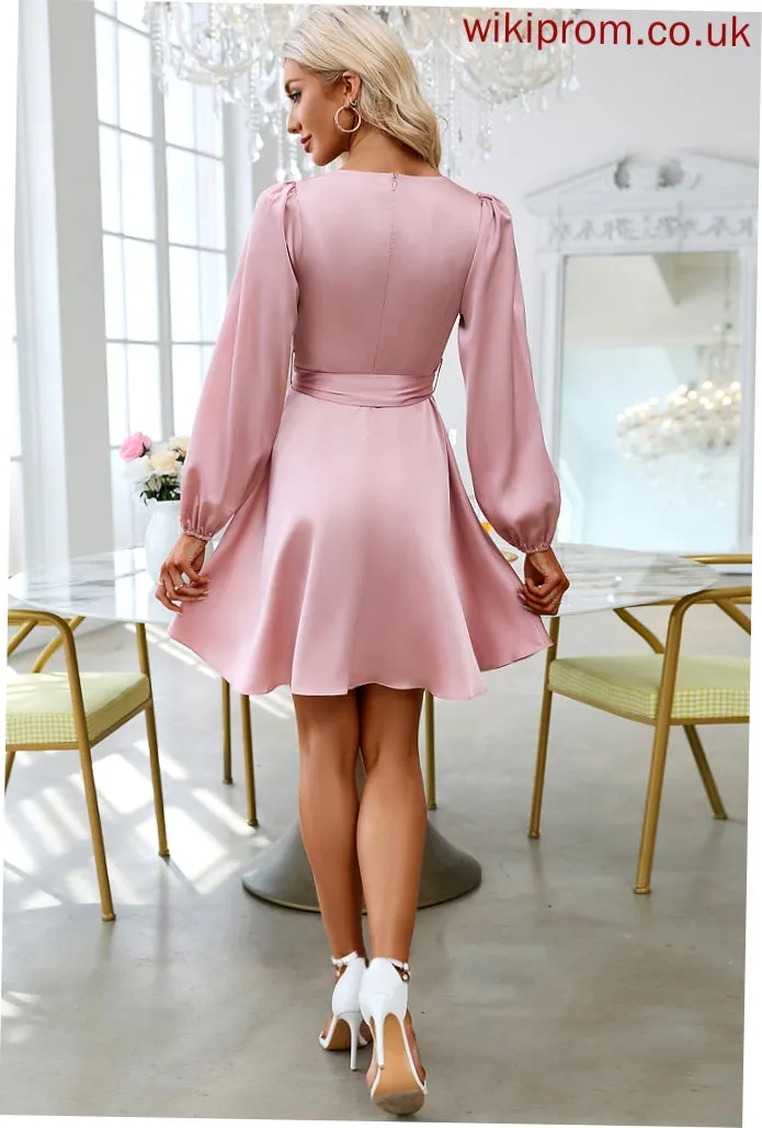 Elegant Sleeves Mini Jaden Long Satin A-line V-Neck Club Dresses Dresses