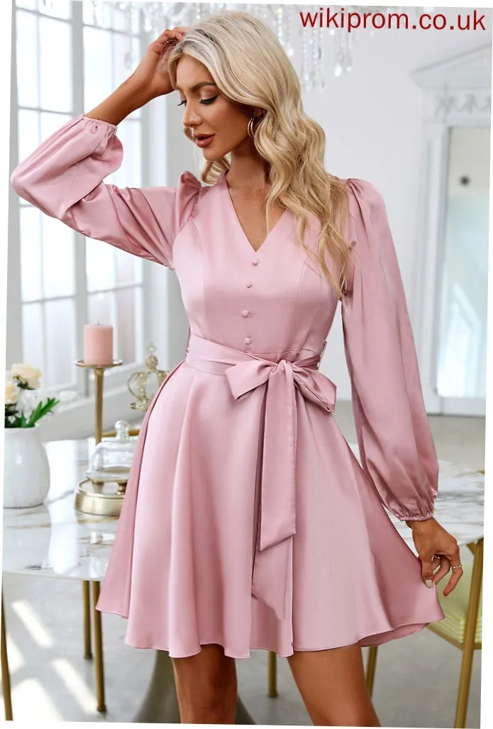 Elegant Sleeves Mini Jaden Long Satin A-line V-Neck Club Dresses Dresses