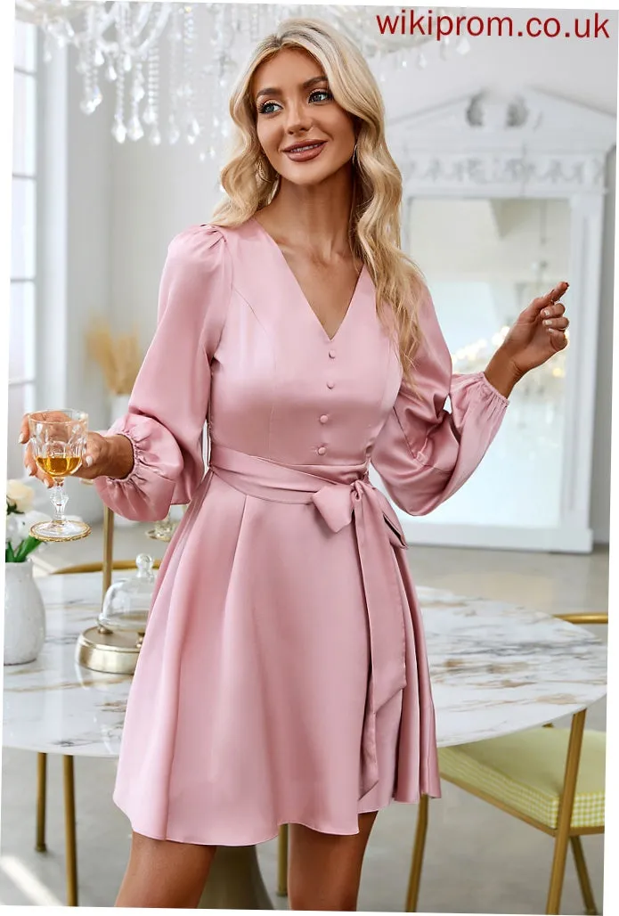 Elegant Sleeves Mini Jaden Long Satin A-line V-Neck Club Dresses Dresses